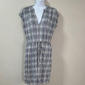 LOFT Patterned Midi Dress pastel & navy Blue & White sleeveless dress #6185